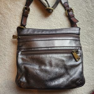 Fosil Explorer Leather Crosbody Bag Metalic Grey Medium Size Adjustable Strap
